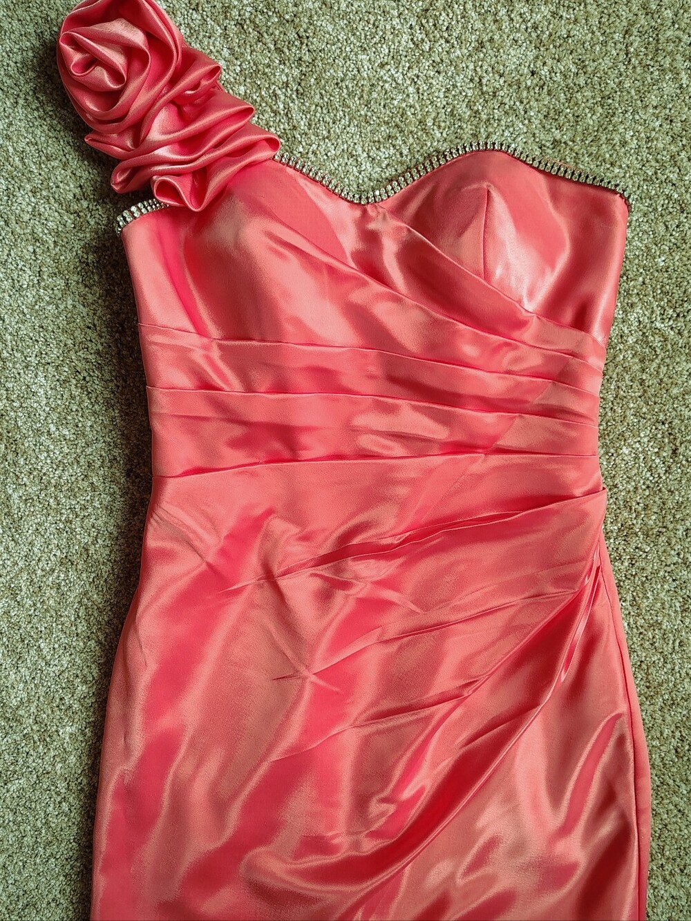 Jovani Coral One-Shoulder Satin Cocktail Dress